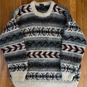 Ganesh Himal 100% Wool Hand-Knit Sweater – Made in Nepal – Fair Isle Pattern